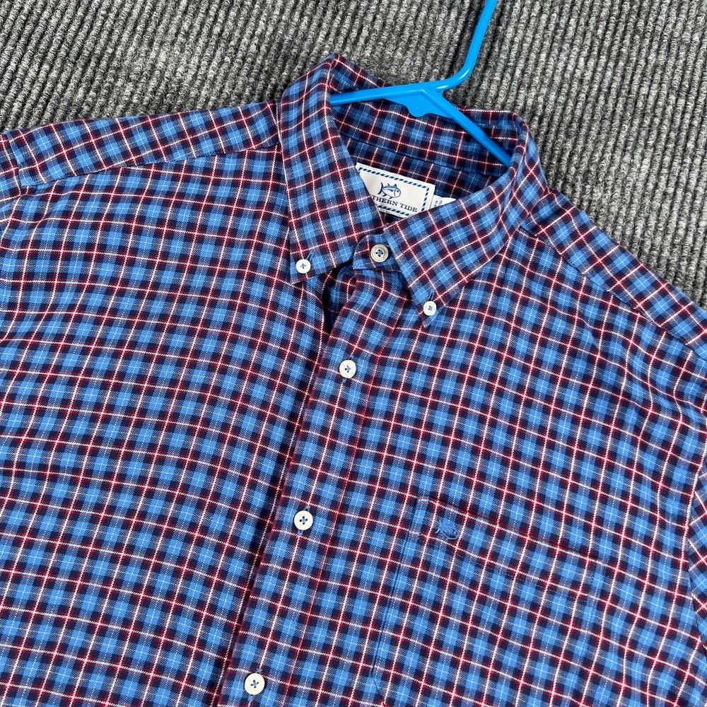 Southern Tide Shirt Mens Large Blue‎ Plaid Long Sleeve Classic Fit Button Down